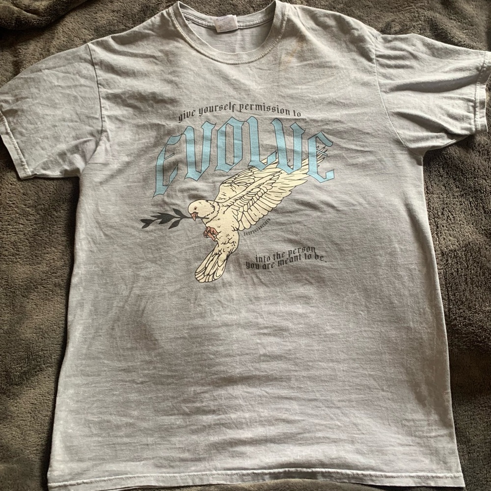 Gray Graphic T-Shirt with Dove Design